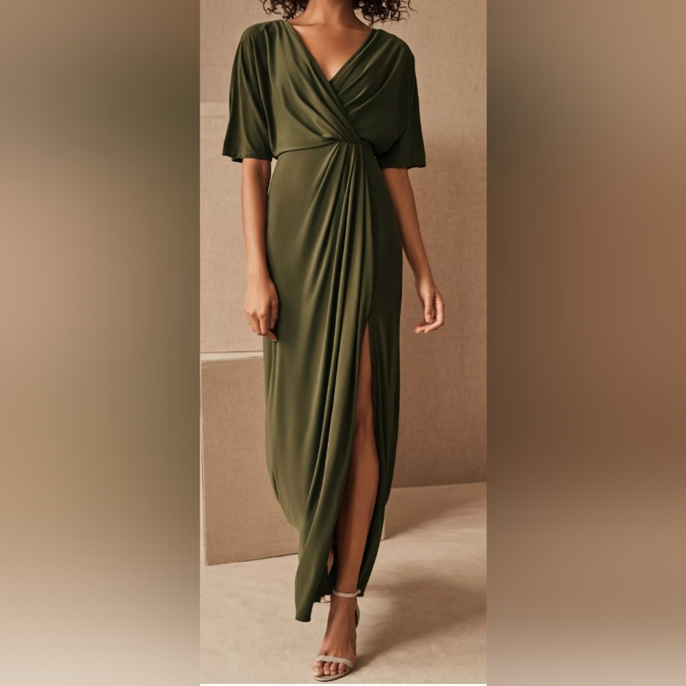 BHLDN Anthropology Thorton Elegant Olive Green Maxi Dress